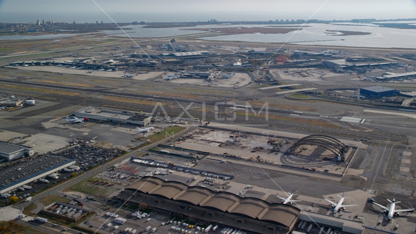 JKF International Airport in Autumn, Queens, New York City Aerial Stock Photo AX120_051.0000055F | Axiom Images