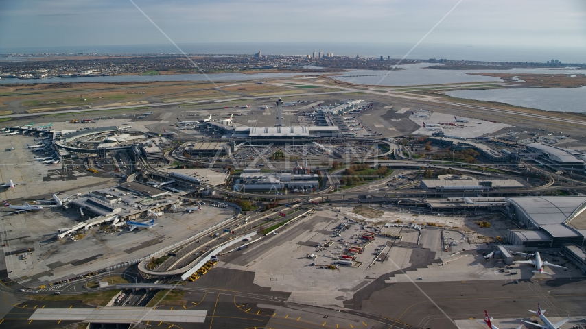JFK International Airport in Autumn, New York City Aerial Stock Photo AX120_052.0000262F | Axiom Images