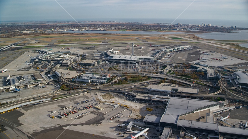 John F. Kennedy International Airport in Autumn Aerial Stock Photo AX120_053.0000303F | Axiom Images