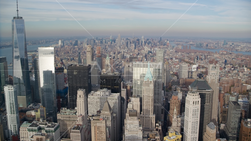 A view of Midtown from Lower Manhattan, New York City Aerial Stock Photo AX120_126.0000067F | Axiom Images