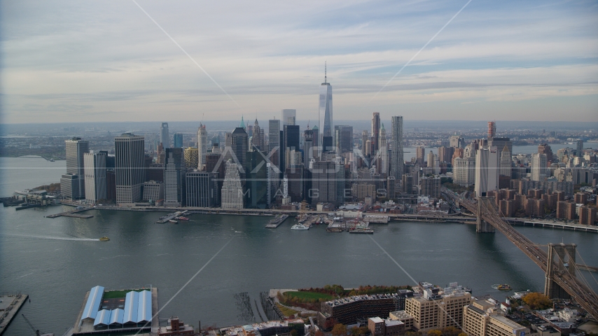 Lower Manhattan and the East River in Autumn, New York City Aerial Stock Photo AX120_134.0000253F | Axiom Images