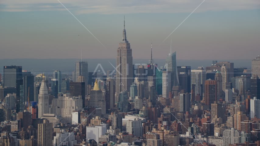 The Empire State Building in Midtown Manhattan, New York City Aerial Stock Photo AX120_139.0000076F | Axiom Images