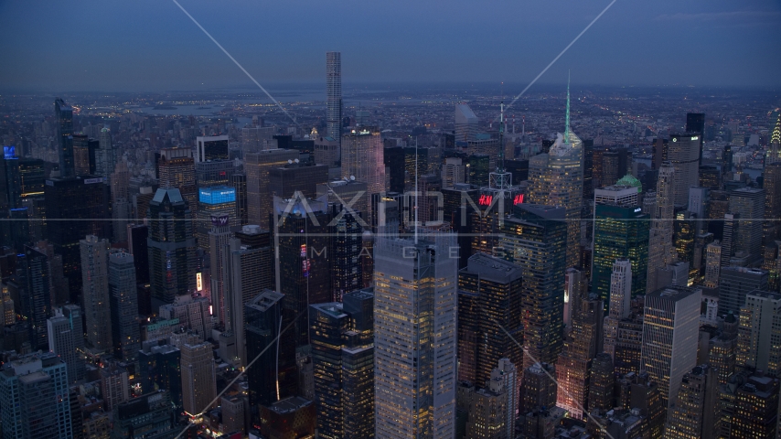 Skyscrapers in Midtown Manhattan at sunset, New York City Aerial Stock Photo AX121_088.0000042F | Axiom Images