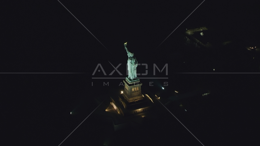 The Statue of Liberty at night, New York Aerial Stock Photo AX121_195.0000063F | Axiom Images