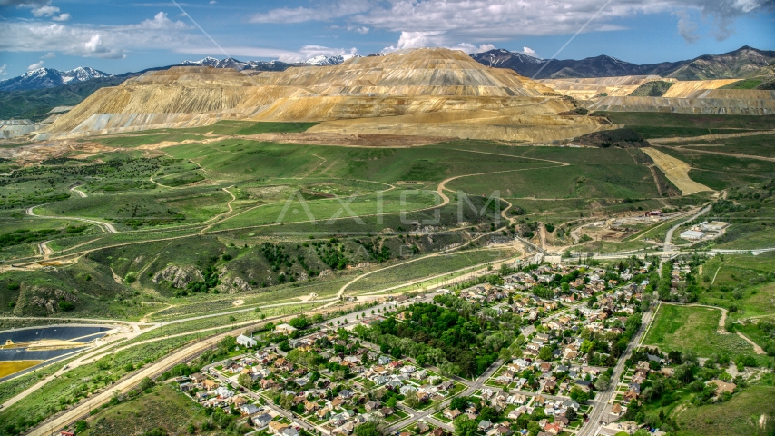 View of Copperton and Bingham Canyon Mine, Copperton Utah Aerial Stock Photo Aerial Stock Photo AX130_030_0000001 | Axiom Images