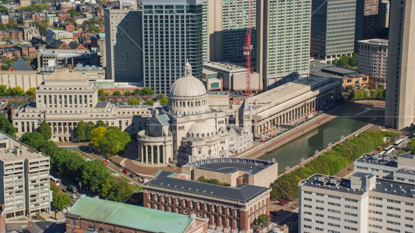 The First Church of Christ Scientist in Downtown Boston, Massachusetts Aerial Stock Photo AX142_148.0000276 | Axiom Images