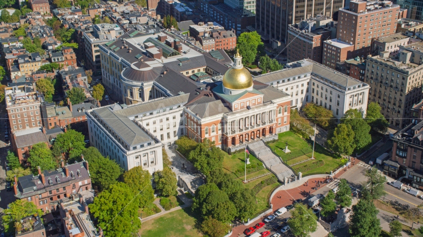 The Massachusetts State House in Downtown Boston, Massachusetts Aerial Stock Photo AX142_167.0000169 | Axiom Images