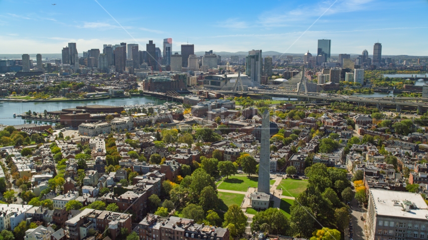 Bunker Hill Monument and the Downtown Boston skyline, Charlestown, Massachusetts Aerial Stock Photo AX142_195.0000181 | Axiom Images