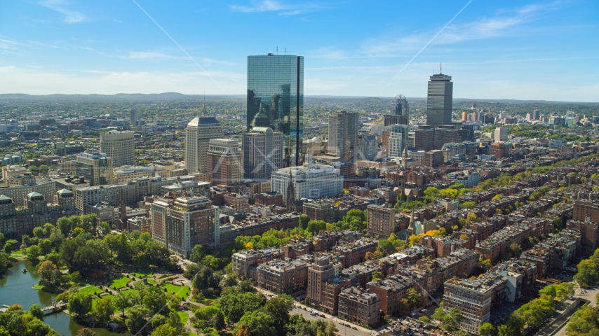 Towering skyscrapers and city buildings in Downtown Boston, Massachusetts Aerial Stock Photo AX142_200.0000252 | Axiom Images