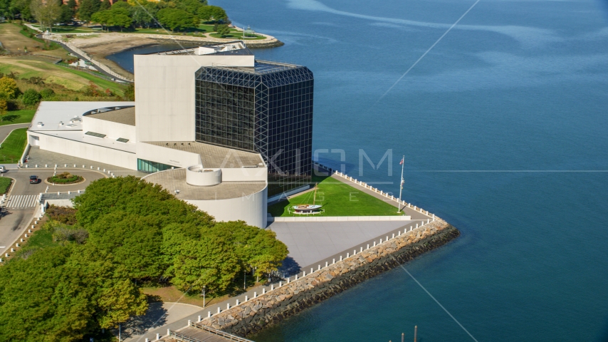 The waterfront John F. Kennedy Presidential Library, Boston, Massachusetts Aerial Stock Photo AX142_221.0000062 | Axiom Images