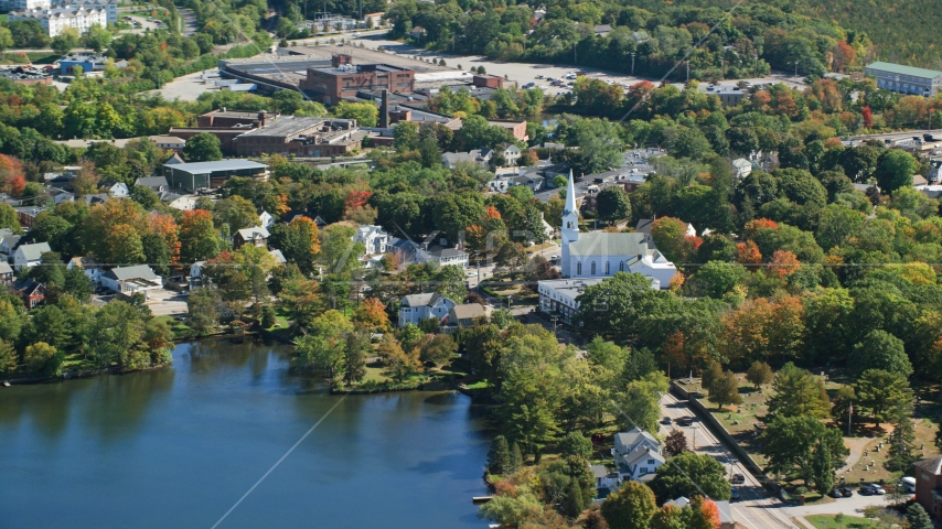A small town with waterfront homes in autumn, Braintree, Massachusetts Aerial Stock Photo AX143_008.0000255 | Axiom Images