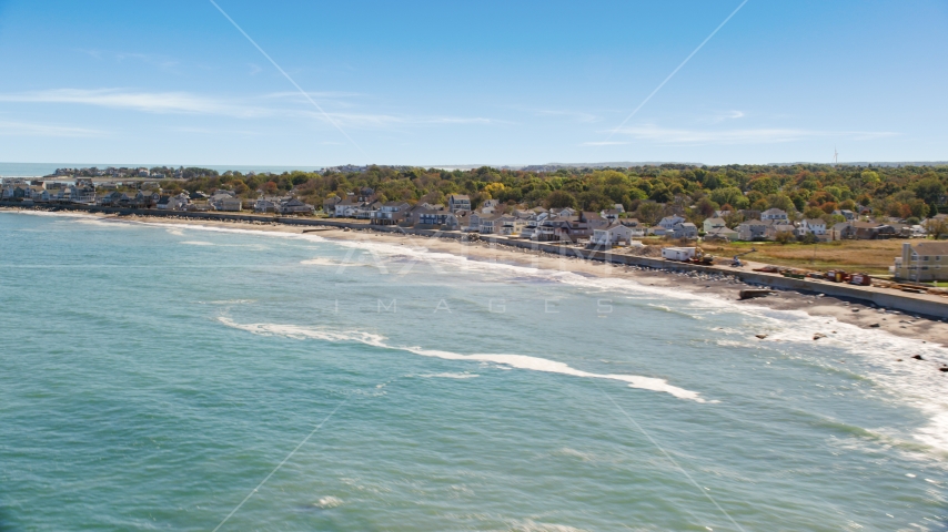 A beach and oceanfront homes, Scituate, Massachusetts Aerial Stock Photo AX143_036.0000206 | Axiom Images