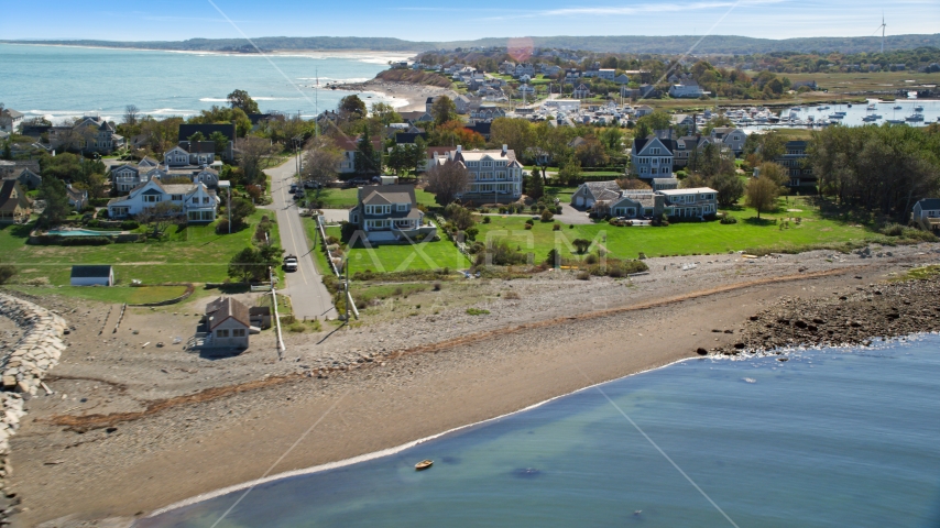 A rocky beach and oceanfront homes, Scituate, Massachusetts Aerial Stock Photo AX143_042.0000000 | Axiom Images