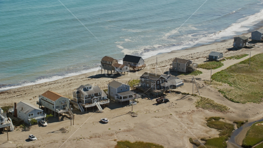 Elevated oceanfront homes, Scituate, Massachusetts Aerial Stock Photo AX143_045.0000066 | Axiom Images