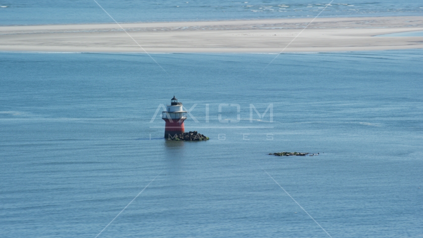 Plymouth Light in Plymouth Harbor, Plymouth, Massachusetts Aerial Stock Photo AX143_084.0000000 | Axiom Images