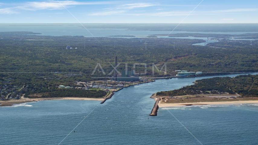A power plant beside Cape Cod Canal, Sandwich, Cape Cod, Massachusetts Aerial Stock Photo AX143_127.0000139 | Axiom Images