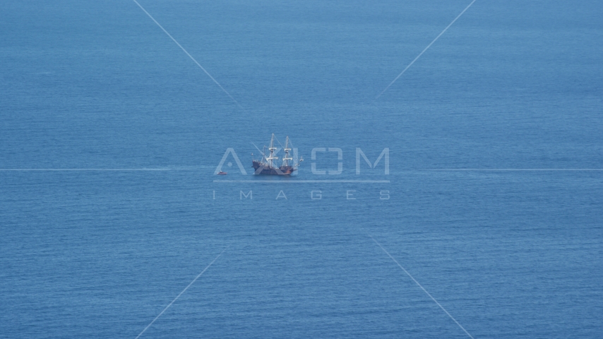 A historic sailing ship on Cape Cod Bay, Massachusetts Aerial Stock Photo AX143_129.0000180 | Axiom Images