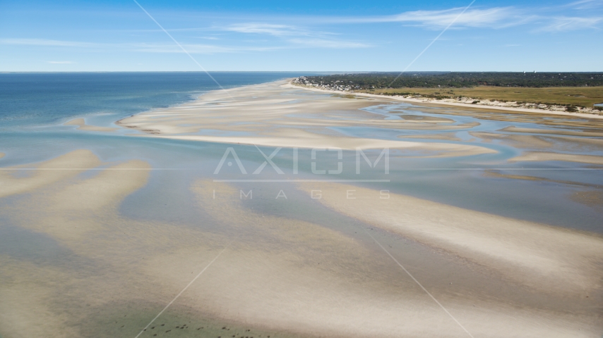 Sand bars by small coastal town, Cape Cod, Dennis, Massachusetts Aerial Stock Photo AX143_149.0000000 | Axiom Images