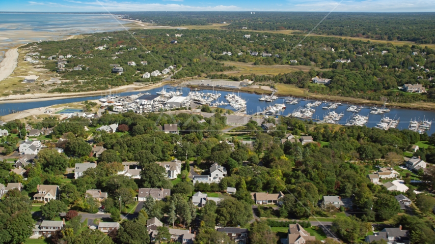 Sesuit Harbor and marina on Cape Cod, Dennis, Massachusetts Aerial Stock Photo AX143_163.0000000 | Axiom Images