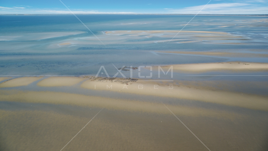 Oyster farming on sand bars at low tide, Cape Cod, Dennis, Massachusetts Aerial Stock Photo AX143_171.0000000 | Axiom Images