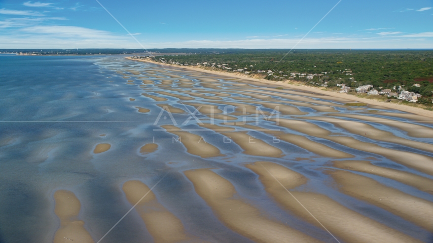 Sand bars by a small coastal town, Eastham, Massachusetts Aerial Stock Photo AX143_182.0000000 | Axiom Images