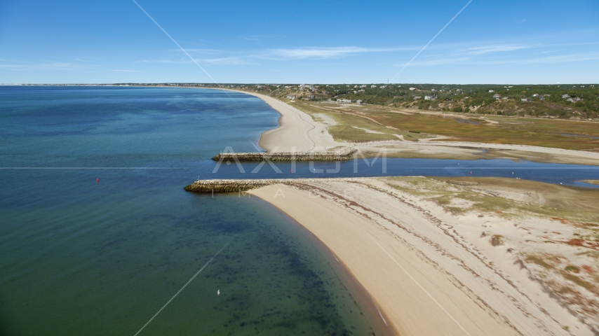 A beach beside an inlet, Cape Cod, Truro, Massachusetts Aerial Stock Photo AX143_205.0000000 | Axiom Images