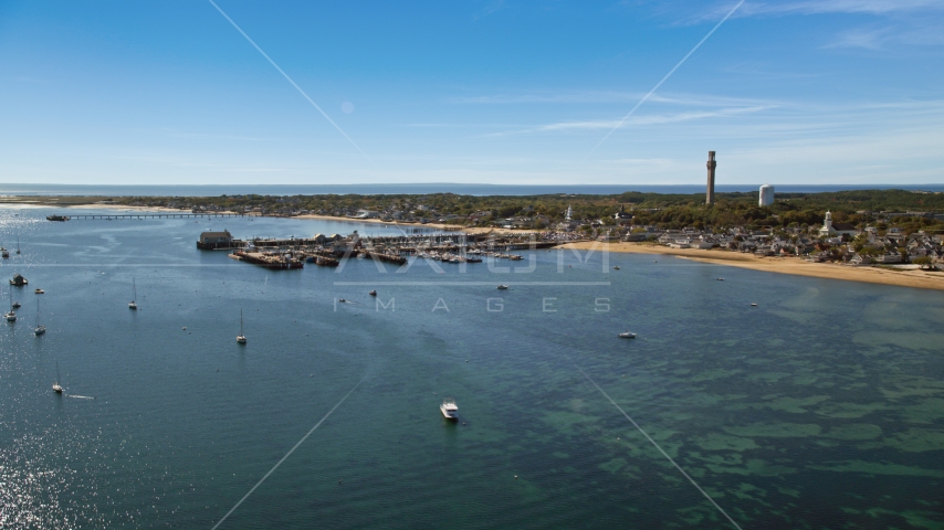 Piers by a small coastal town, Provincetown, Massachusetts Aerial Stock Photo AX143_221.0000256 | Axiom Images