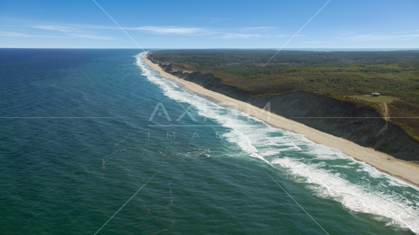 Waves crashing onto a long strip of beach,Truro, Massachusetts Aerial Stock Photo AX144_017.0000000 | Axiom Images