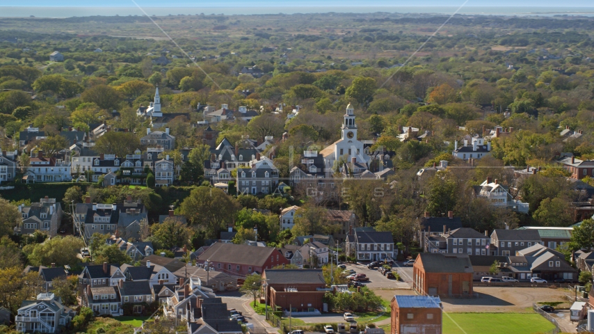 Unitarian Universalist Church in the coastal community of Nantucket, Massachusetts Aerial Stock Photo AX144_077.0000108 | Axiom Images