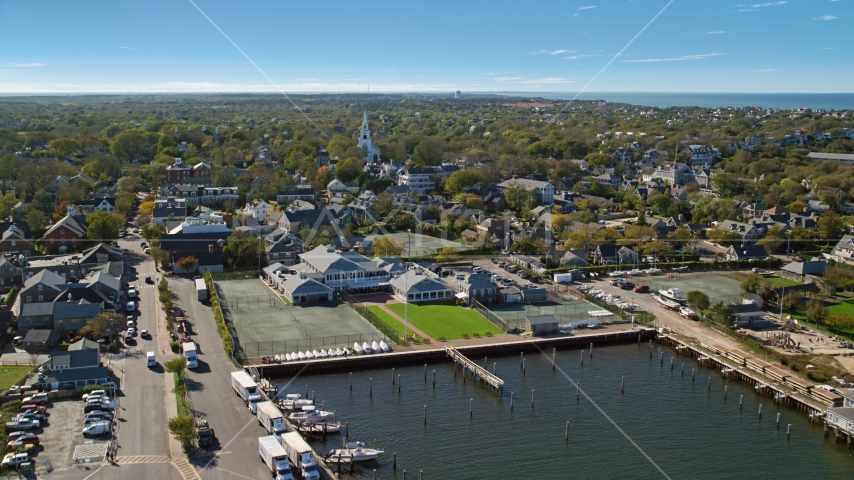 A small coastal town and church, Nantucket, Massachusetts Aerial Stock Photo AX144_083.0000000 | Axiom Images