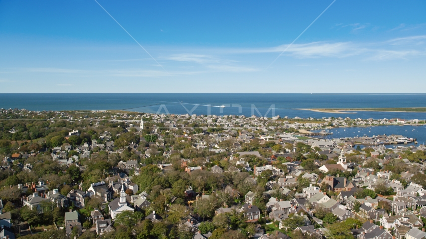 A small coastal community with a view of Nantucket Harbor, Nantucket, Massachusetts Aerial Stock Photo AX144_097.0000000 | Axiom Images