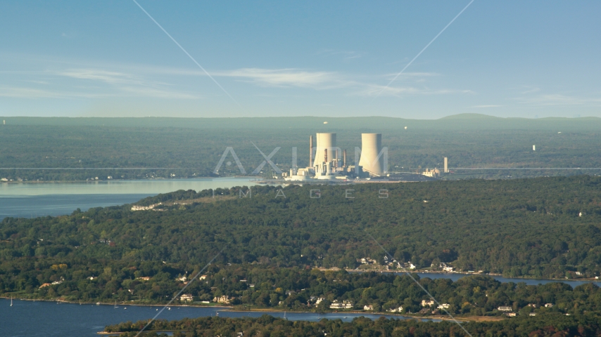 The Dynegy Brayton Point nuclear power plant, Somerset, Massachusetts Aerial Stock Photo AX144_222.0000000 | Axiom Images