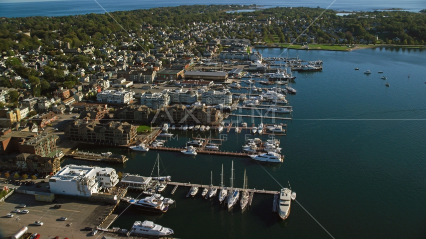 Waterfront hotels and a marina in the coastal community of Newport, Rhode Island Aerial Stock Photo AX144_239.0000000 | Axiom Images