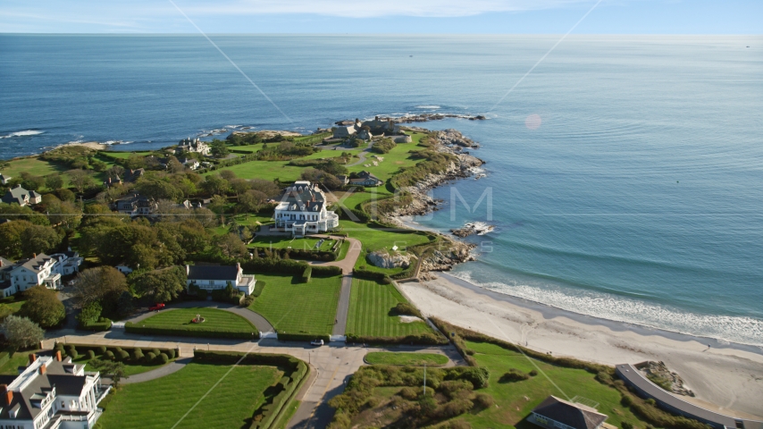 Mansions by the water in Newport, Rhode Island Aerial Stock Photo AX144_249.0000059 | Axiom Images