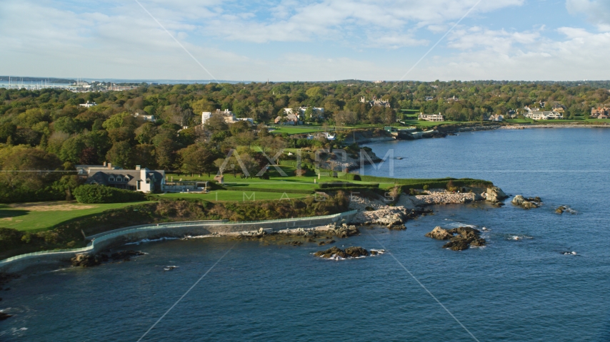 Oceanfront mansions with green lawns, Newport, Rhode Island Aerial Stock Photo AX144_254.0000000 | Axiom Images