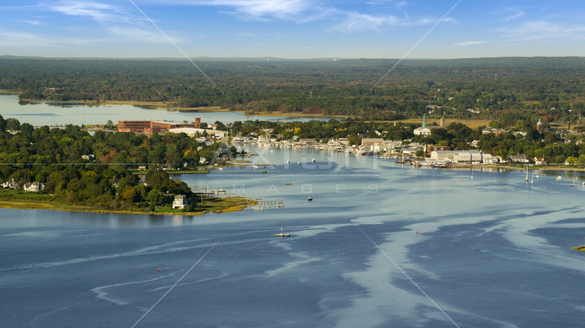 A small coastal town and waterfront homes, Warren, Rhode Island Aerial Stock Photo AX145_015.0000153 | Axiom Images