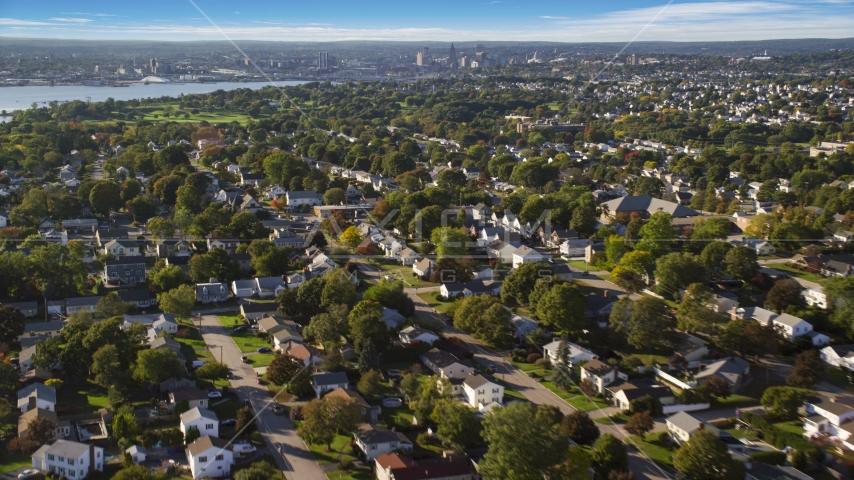 Suburban neighborhoods in East Providence, Rhode Island Aerial Stock Photo AX145_028.0000013 | Axiom Images