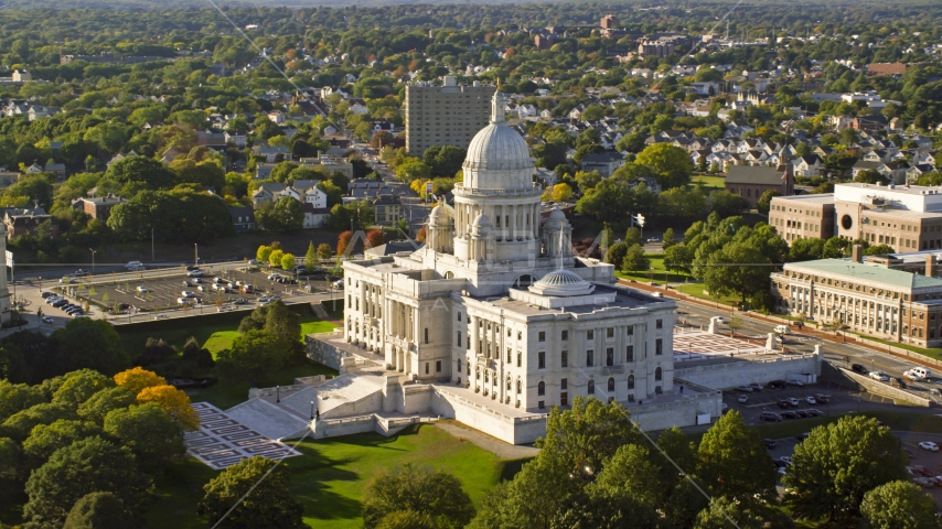 A view of the Rhode Island State House, Providence, Rhode Island Aerial Stock Photo AX145_038.0000145 | Axiom Images