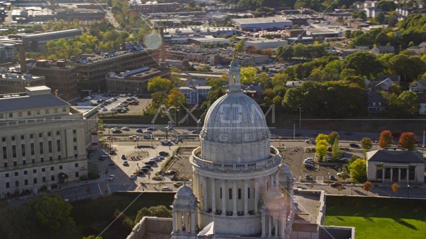The dome atop the Rhode Island State House, Providence, Rhode Island Aerial Stock Photo AX145_039.0000311 | Axiom Images