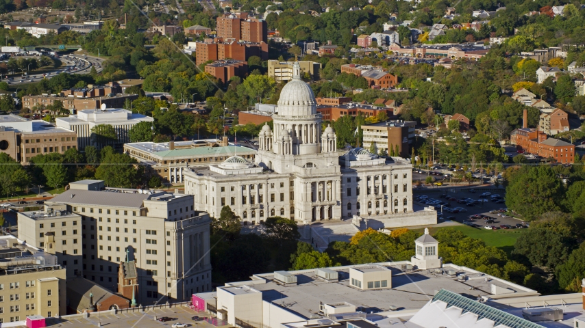 The Rhode Island State House seen from downtown, Providence, Rhode Island Aerial Stock Photo AX145_050.0000009 | Axiom Images