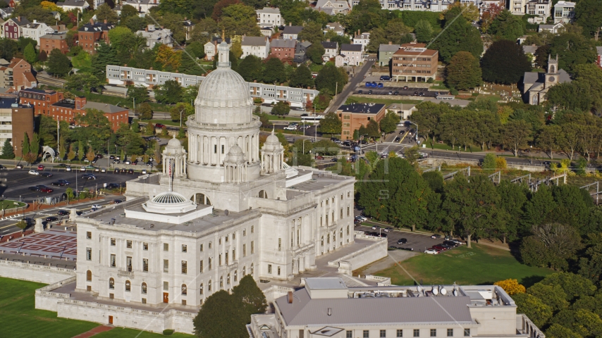The side of the Rhode Island State House in Providence, Rhode Island Aerial Stock Photo AX145_051.0000258 | Axiom Images