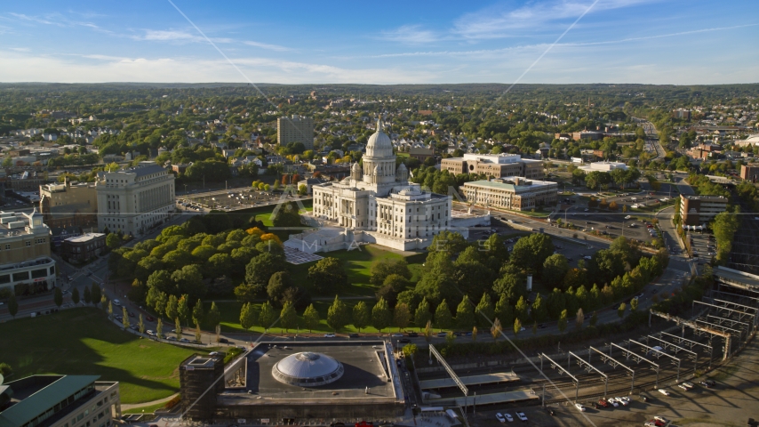 The Rhode Island State House and grounds in Providence, Rhode Island Aerial Stock Photo AX145_087.0000111 | Axiom Images