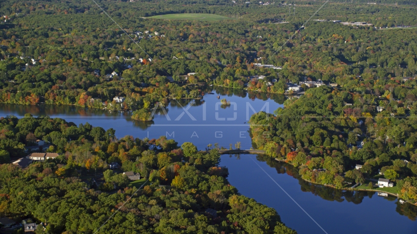 Lake Hiawatha in autumn, North Attleborough, Massachusetts Aerial Stock Photo AX145_101.0000066 | Axiom Images