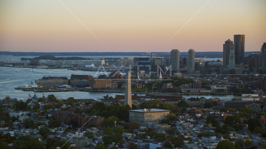 The Bunker Hill Monument at sunset in Charlestown, Massachusetts Aerial Stock Photo AX146_092.0000340F | Axiom Images