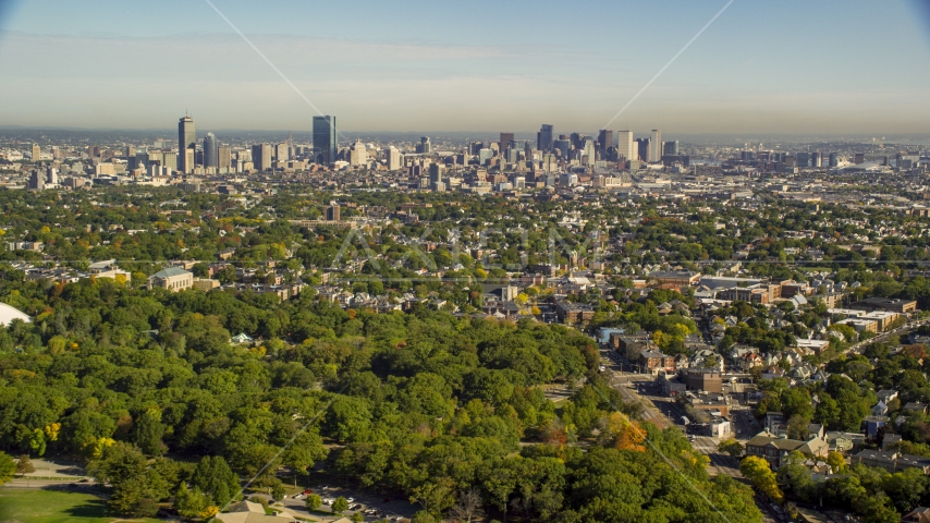 Downtown Boston city sprawl and skyline, Massachusetts Aerial Stock Photo AX147_002.0000322 | Axiom Images