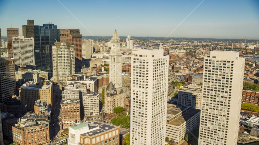 Skyscrapers and Custom House Tower, Downtown Boston, Massachusetts Aerial Stock Photo AX147_009.0000114 | Axiom Images