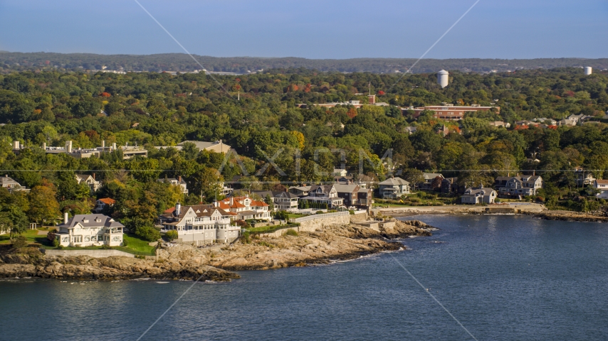 Mansions along the coast in Marblehead, Massachusetts Aerial Stock Photo AX147_022.0000052 | Axiom Images