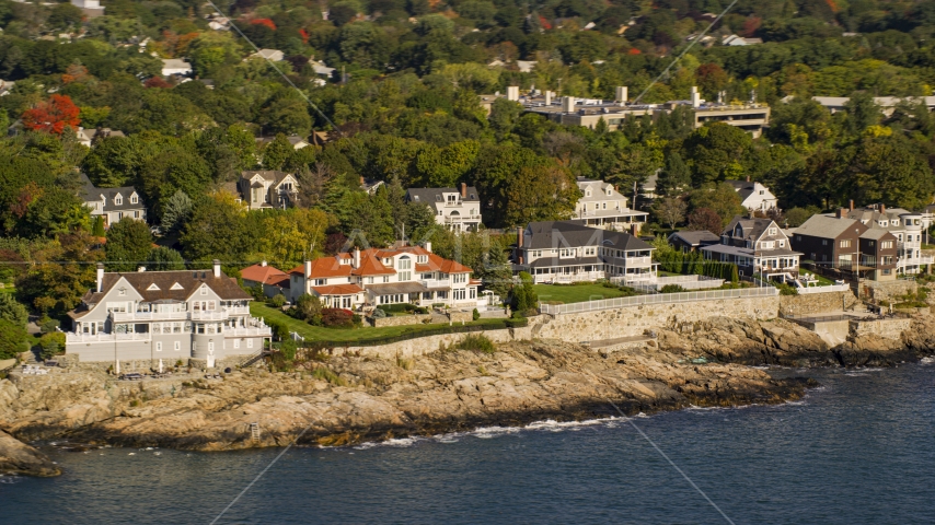 Mansions lining the coast in Marblehead, Massachusetts Aerial Stock Photo AX147_022.0000222 | Axiom Images