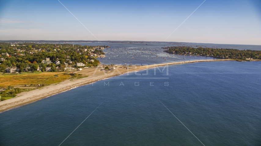 Marblehead Harbor and coastal community among trees, Marblehead, Massachusetts Aerial Stock Photo AX147_023.0000242 | Axiom Images