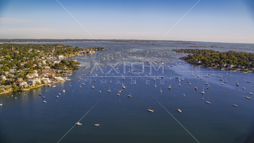 A coastal community and boats in Marblehead Harbor, Marblehead, Massachusetts Aerial Stock Photo AX147_024.0000136 | Axiom Images